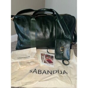 Sabandija Leather Hunter Green Weekender‎ Duffle Tote Bag Phone Holder Set Lux